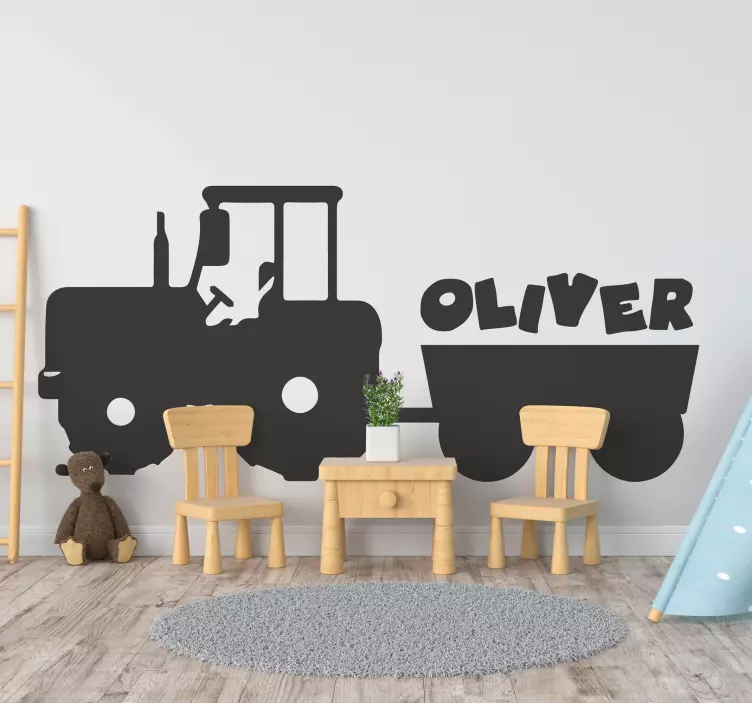 Green tractor with own name toy sticker - TenStickers