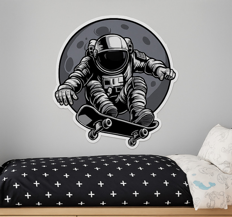 Skater astronaut wall mural sticker - TenStickers