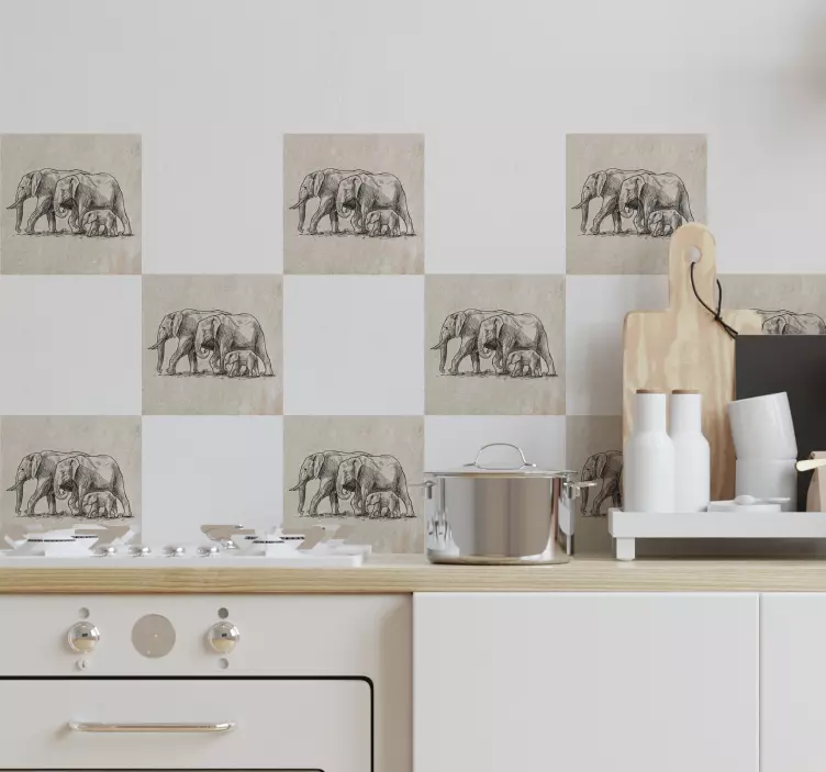 sketch of elephants tile sticker - TenStickers