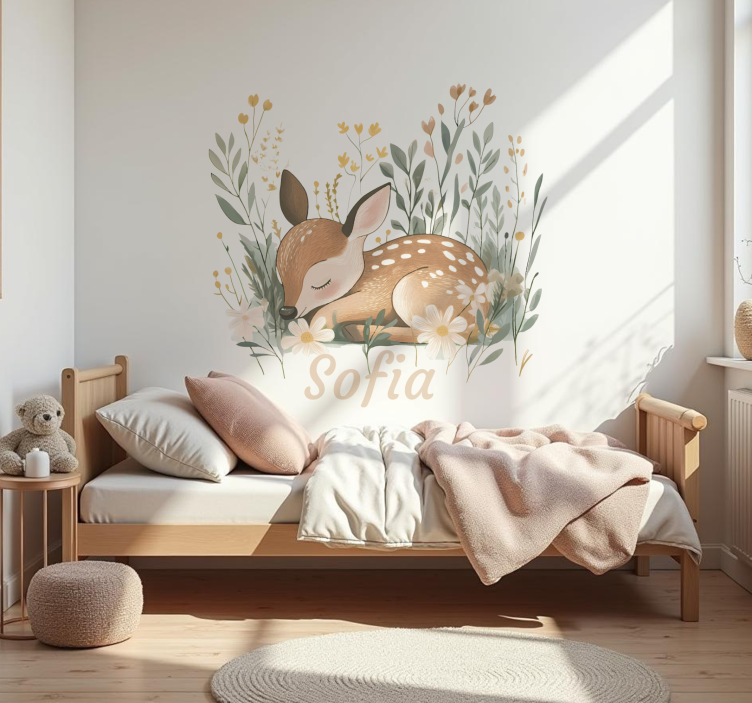 Sleeping deer with name wall sticker - TenStickers