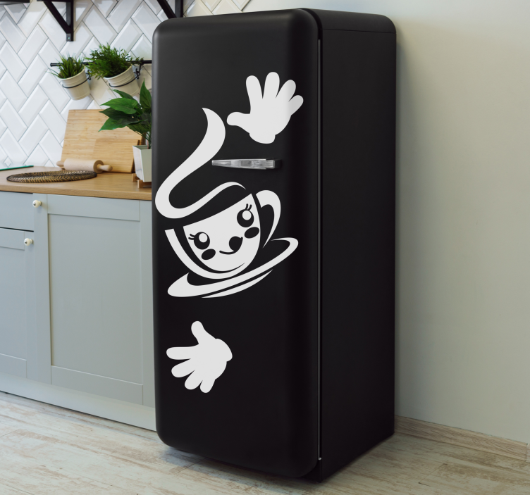 Smiling emoji with coffee fridge sticker - TenStickers