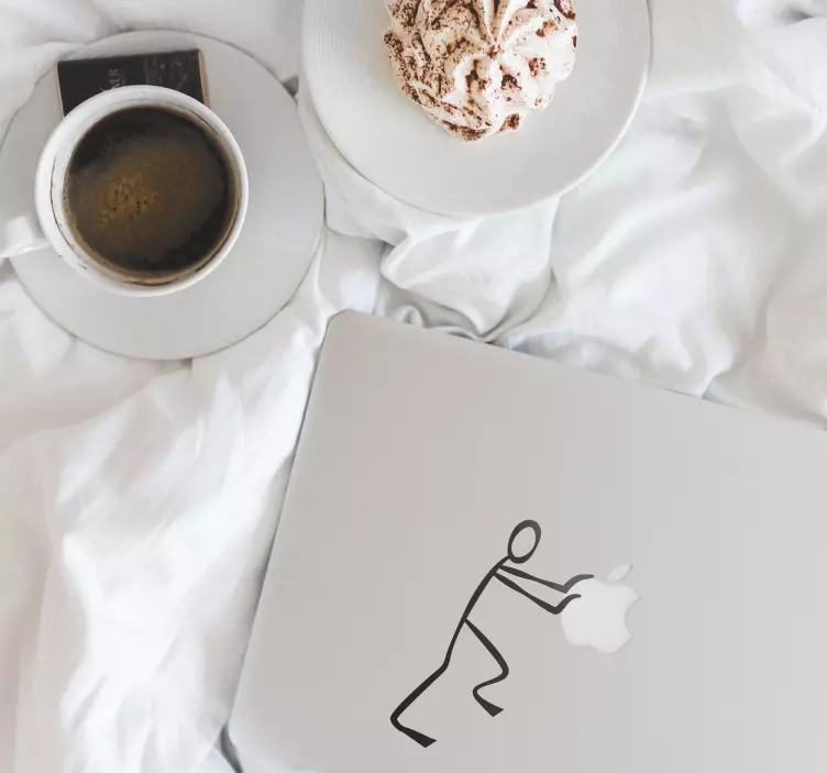 Stick Man Pushing Laptop Sticker - TenStickers