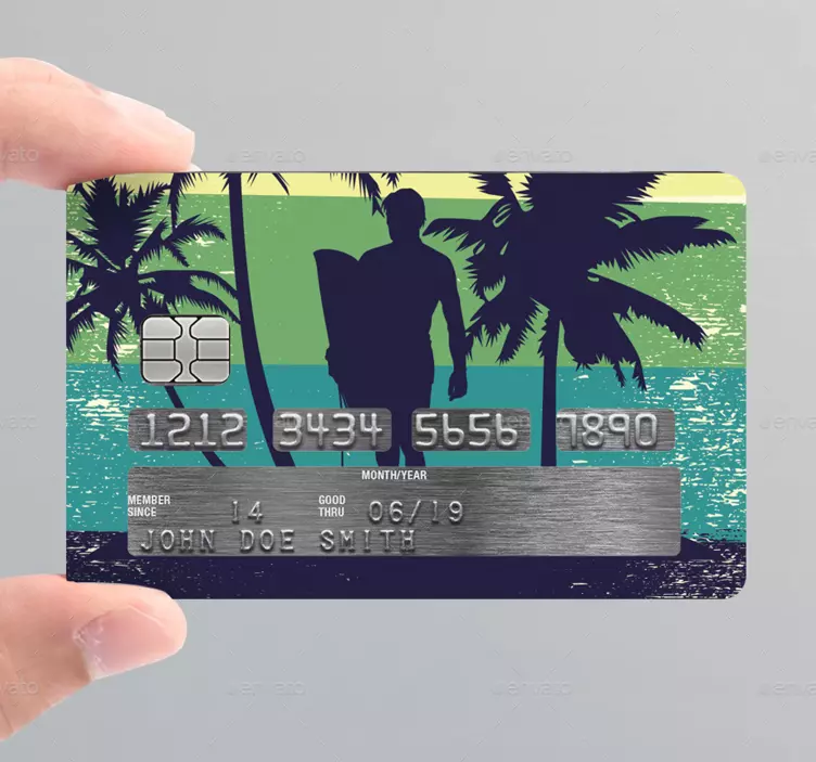 Surf beach camp credit card sticker - TenStickers