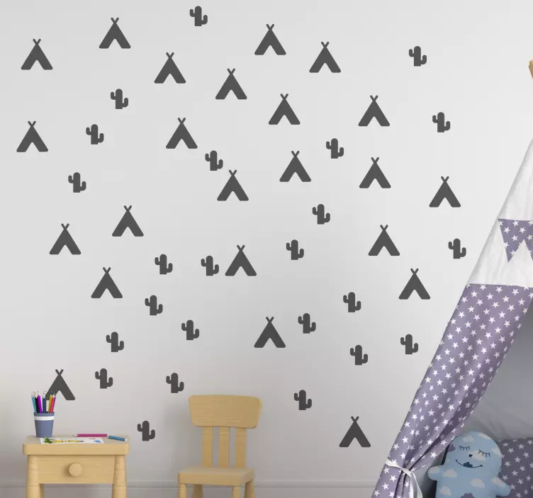 Teepee tent and Cactus sheet wall sticker - TenStickers