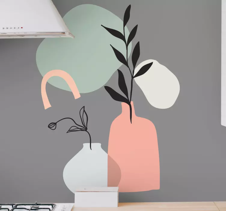 Tile sticker abstract floral vases - TenStickers