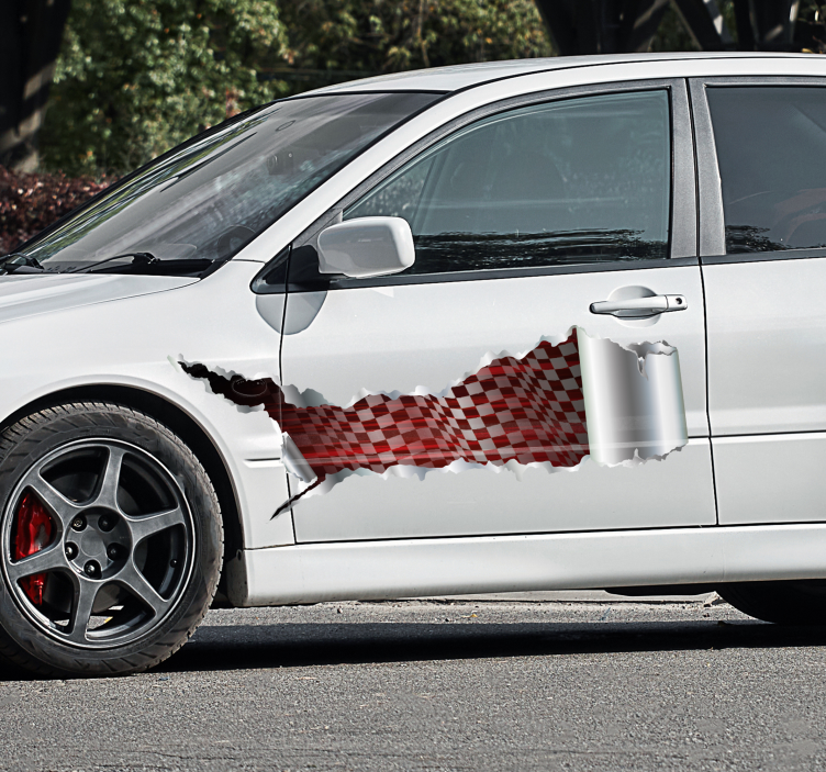 Torn sheet metal racing flag car sticker - TenStickers