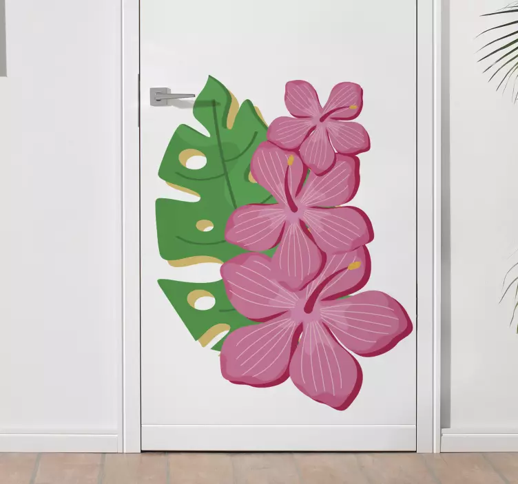 Tropical flower design door sticker - TenStickers