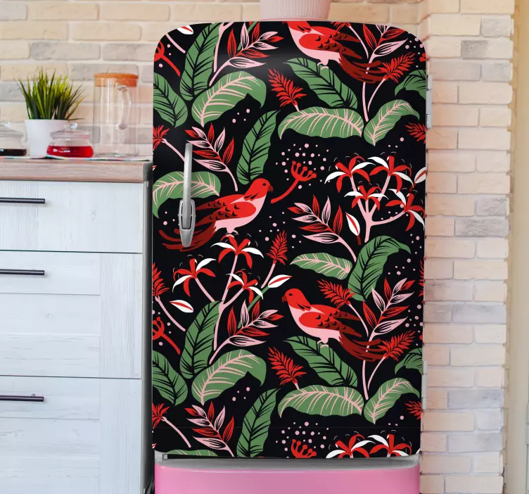 Tropical leaf patterns fridge sticker - TenStickers