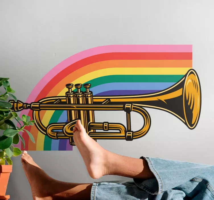 Trumpet with Rainbow music stickers - TenStickers