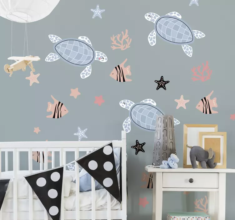 Turtles and fish under Sea animal wall sticker - TenStickers