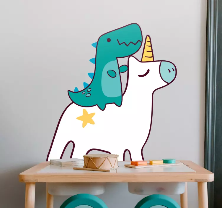 Unicorn and dinosaur cartoon design urban decal - TenStickers