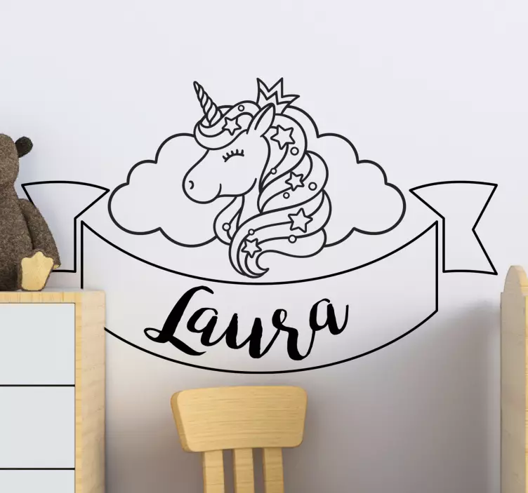 Unicorn Custom Name kid's sticker - TenStickers