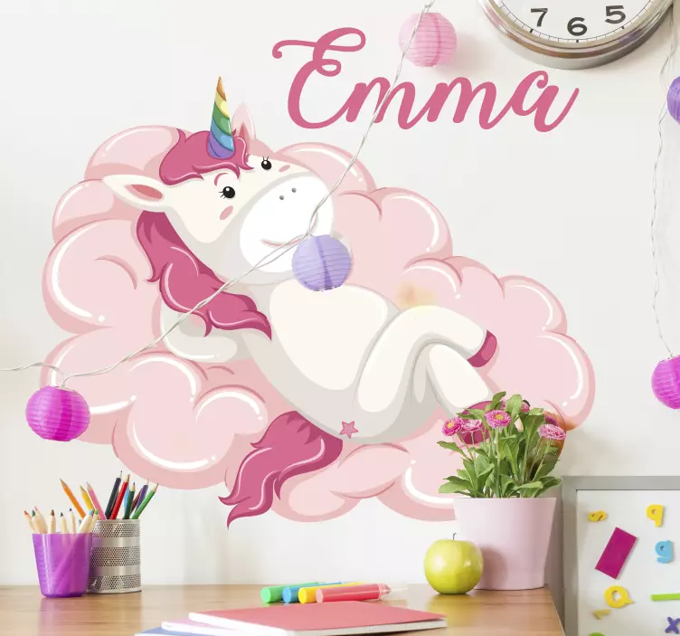 Unicorn with name fairy tale decal - TenStickers