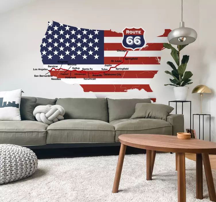 Unique route 66 map wall sticker - TenStickers