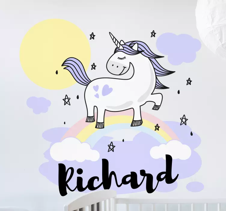 Unicorn design with name kid's sticker - TenStickers