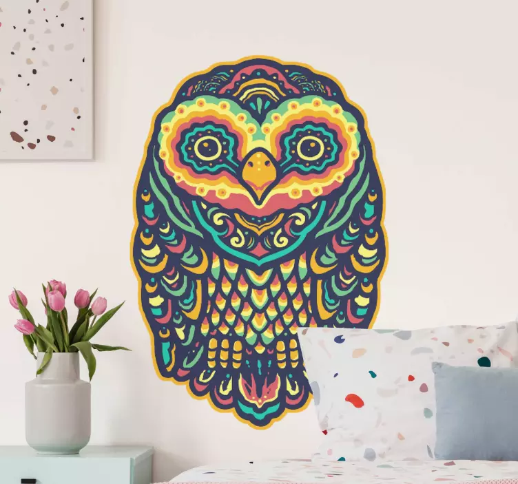 Vibrant Owl Illustration bird sticker - TenStickers