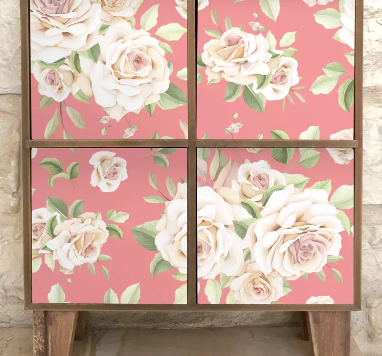 Vintage pink roses over white  furniture sticker - TenStickers