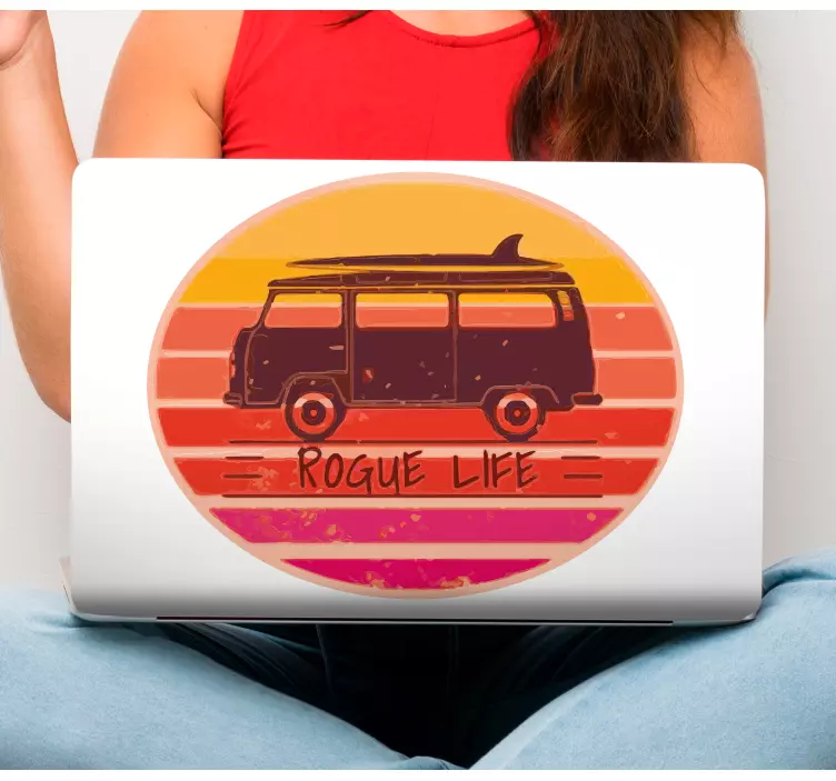 Vintage surfing van laptop sticker - TenStickers