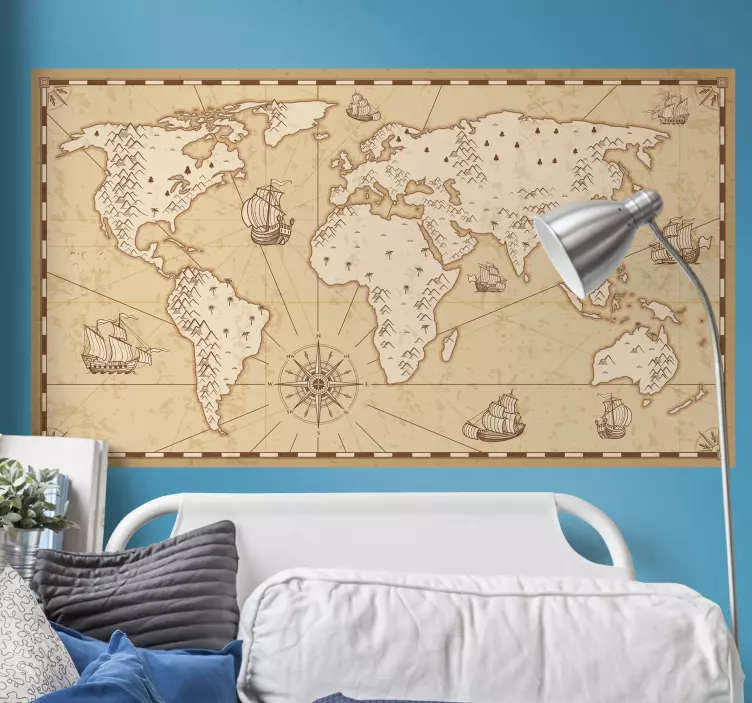 Vintage World Map map wall sticker - TenStickers