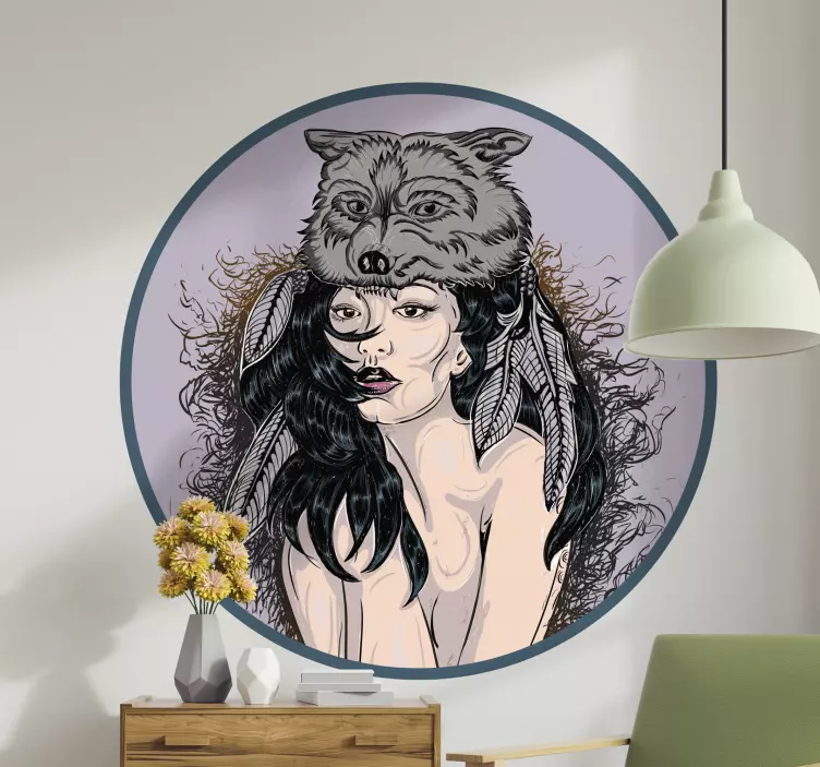 Wall sticker wolf masked woman - TenStickers