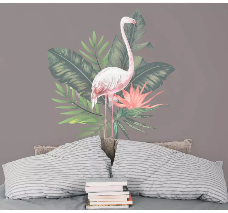 Watercolor flamingo and monstera leaves sticker - TenStickers