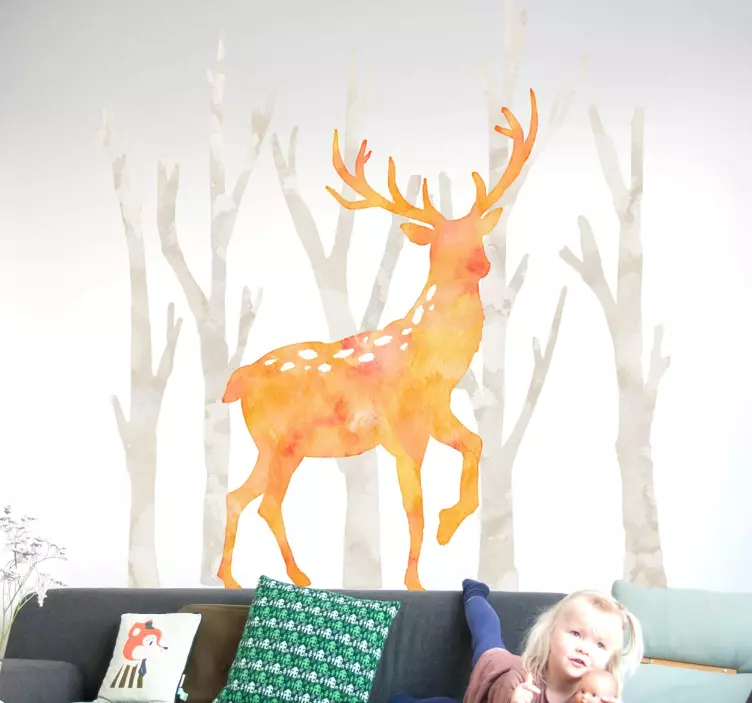 Watercolour Deer Wall Sticker - TenStickers