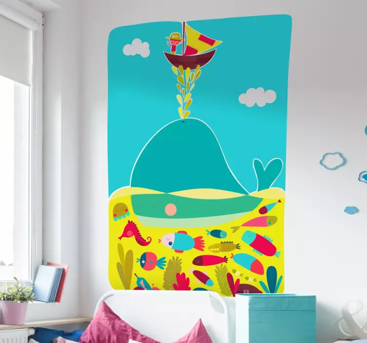 Whale Illustration Wall Decal - TenStickers