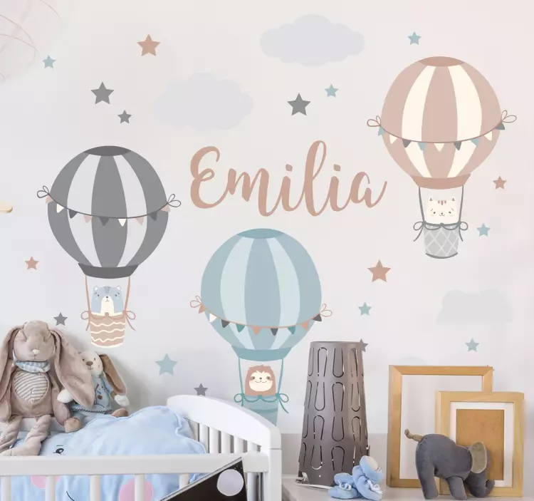 Hot air balloons with name kid's sticker - TenStickers