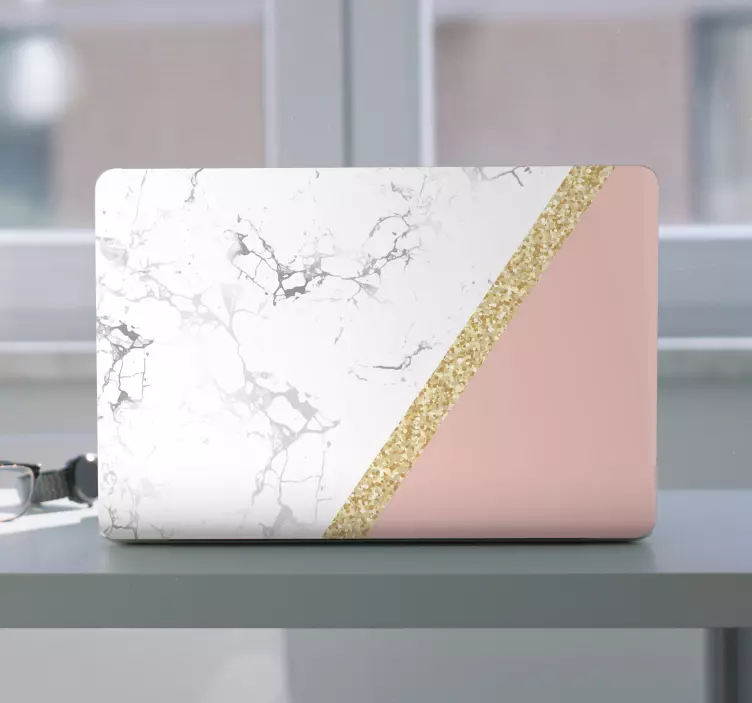 White marble with pink and gold laptop skins - TenStickers