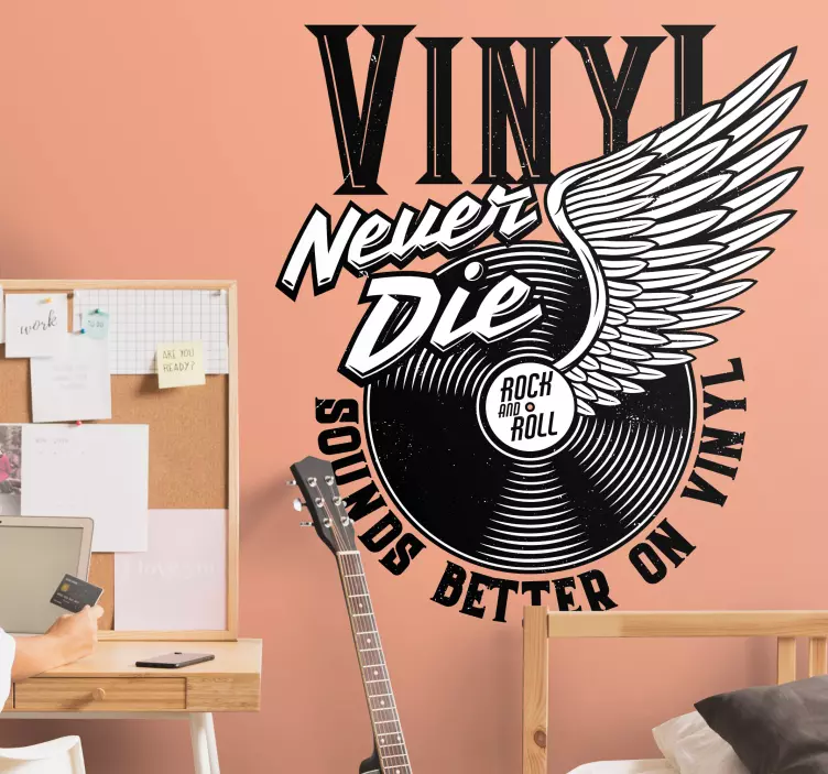 Winged vinyl disk with text wall sticker - TenStickers