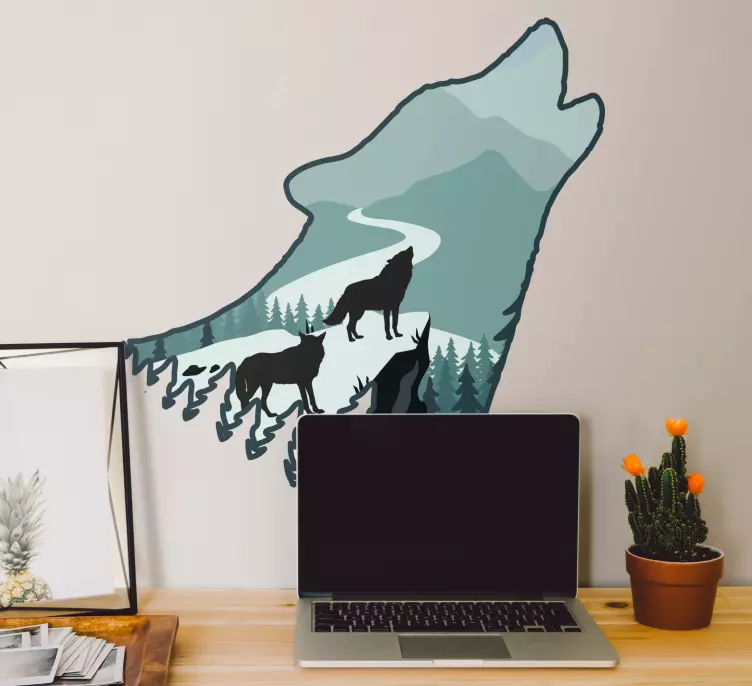 Wolfhead with wolves on mountain nature sticker - TenStickers