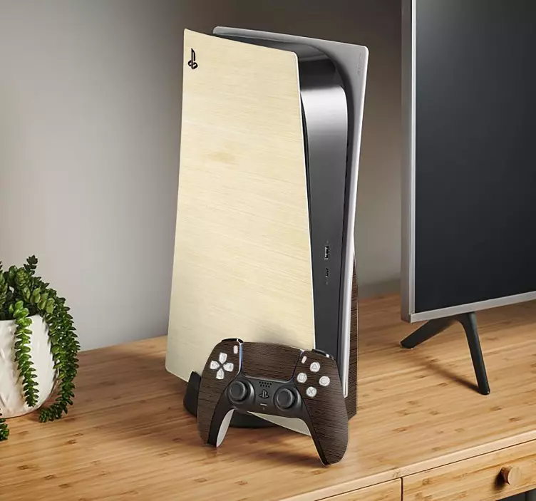 Wood texture PS5 nature sticker - TenStickers