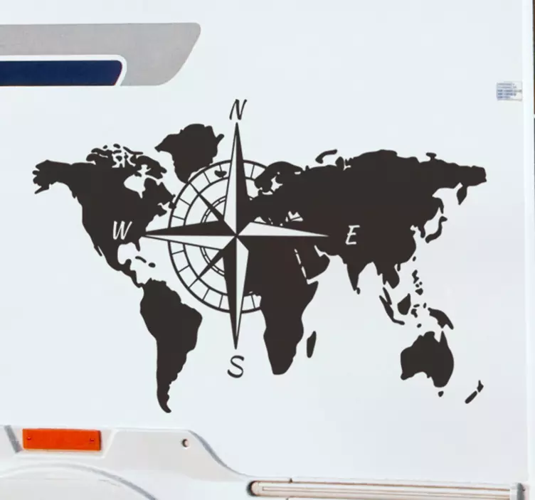 World map and compass campervan sticker - TenStickers