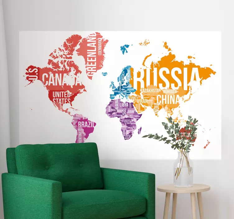 World Map Art map wall sticker - TenStickers