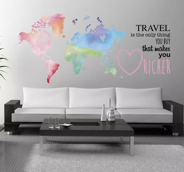 World map with travel text sticker - TenStickers