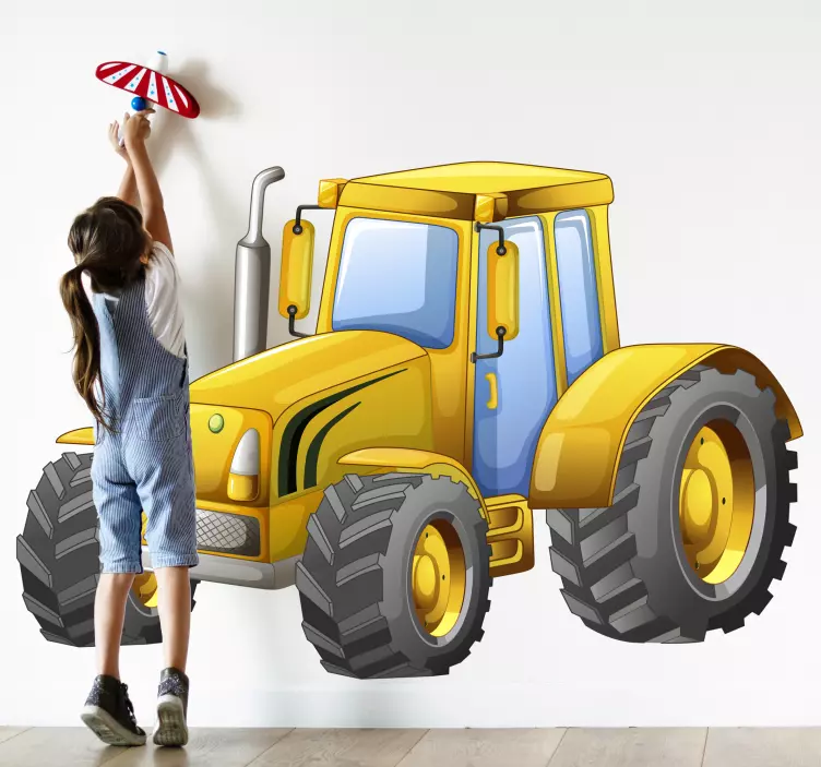 Yellow big tractor toy sticker - TenStickers