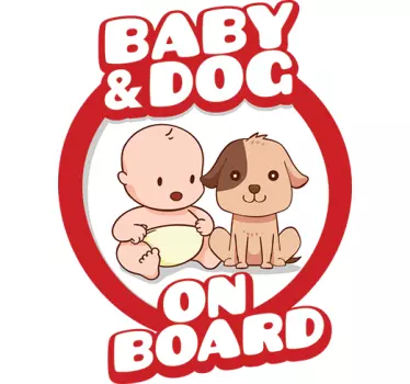 Customised name dog and baby on board car sticker - TenStickers