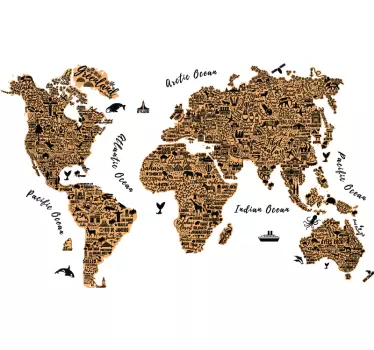 Illustration text world map wall sticker - TenStickers