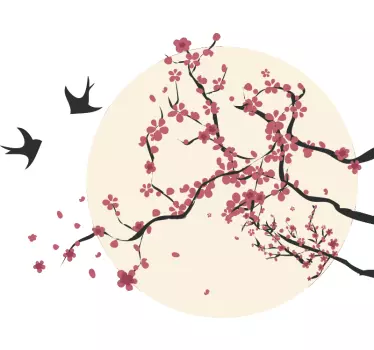 Birds Flowers Tree Wall Sticker - TenStickers