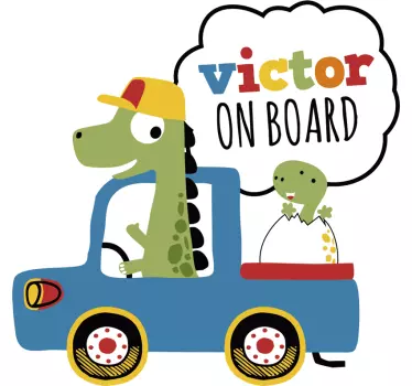 Dinosaur with boy passenger baby on board sticker - TenStickers