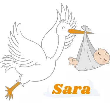 Stork with baby and name baby wall sticker - TenStickers