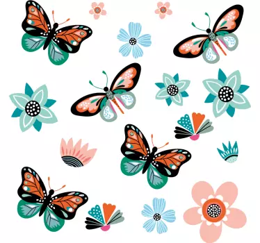 Butterflies and flowers bike sticker - TenStickers