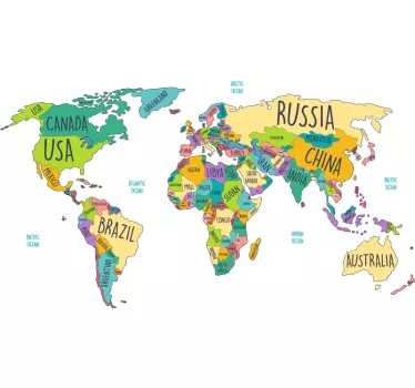 Political world map  map wall sticker - TenStickers