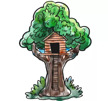 Watercolor tree house tree wall decal - TenStickers