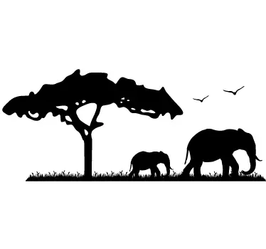 African Elephant Safari Tree Wall Sticker - TenStickers