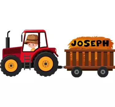Red tractor with name boy toy decal - TenStickers