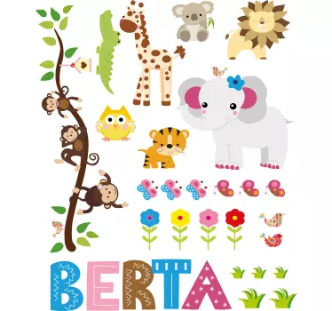 Jungle tree with name wild animal sticker - TenStickers