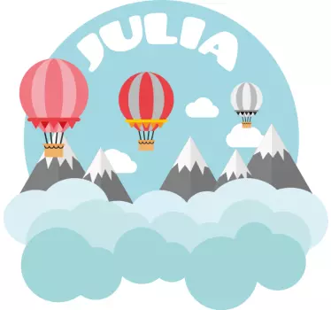 Grey and pink mountains and balloons illustration wall art - TenStickers