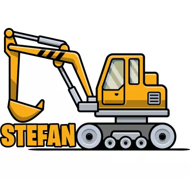 Yellow cartoon excavator with name illustration wall art - TenStickers