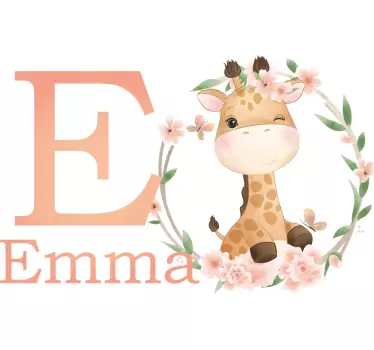 Cute giraffe for girl with name kids bedroom wall sticker - TenStickers